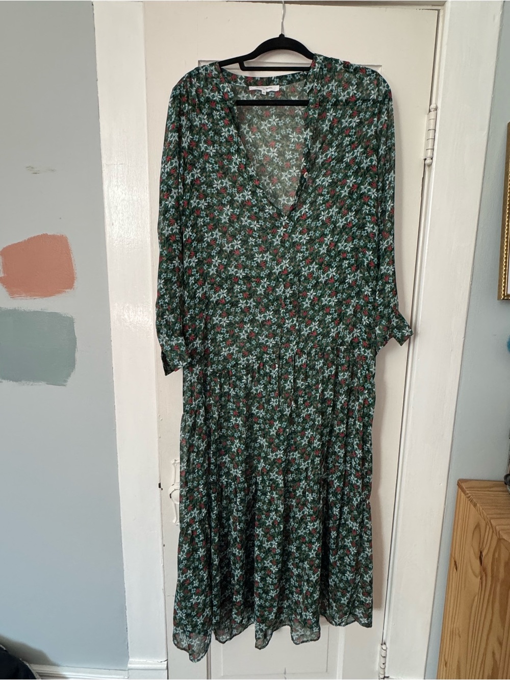 Gerard Darel Green Floral Maxi Dress with drawstring